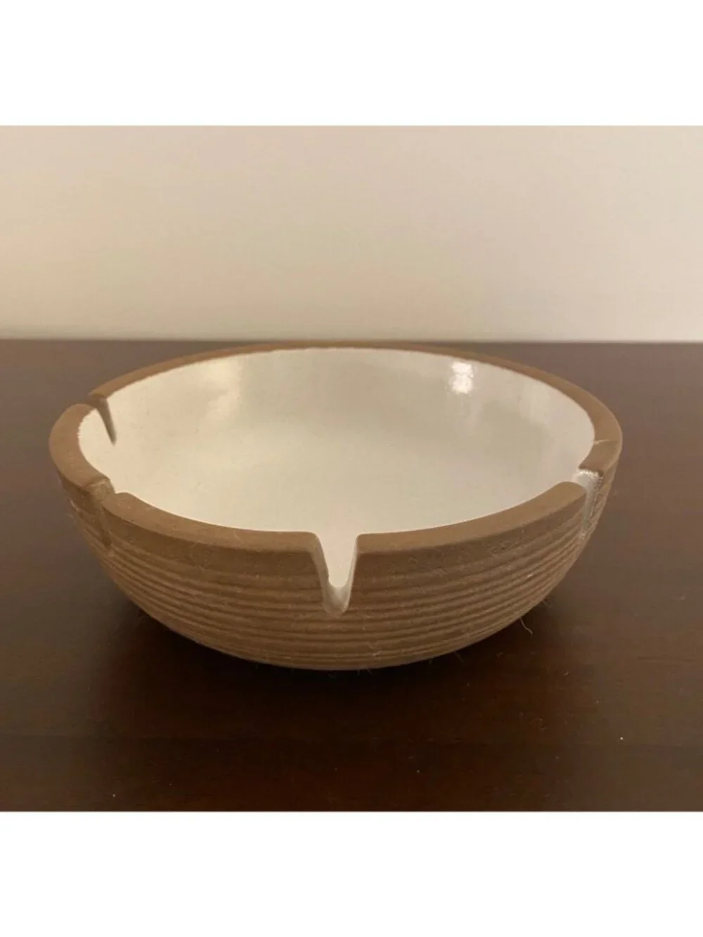 Vtg MCM Heath Pottery Ashtray 4-Slot Beige Brown Design #125